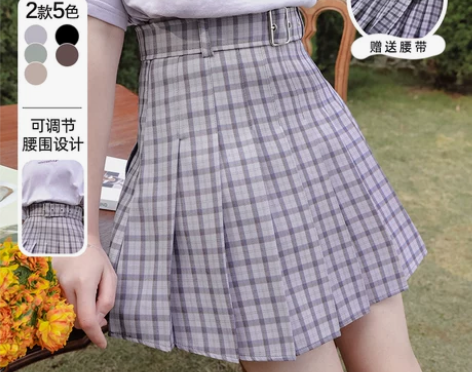 格子百褶裙女2021新款秋冬高腰a字裙显瘦...