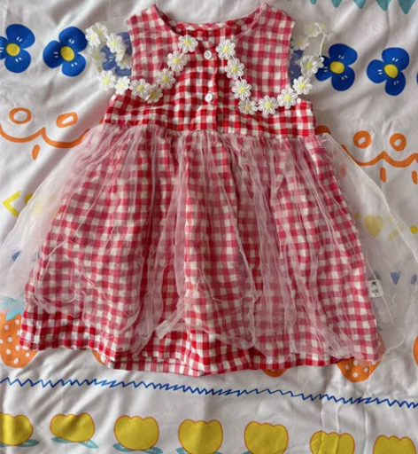 囧小孩童装女宝宝花朵红格子裙可爱风纱裙 穿...