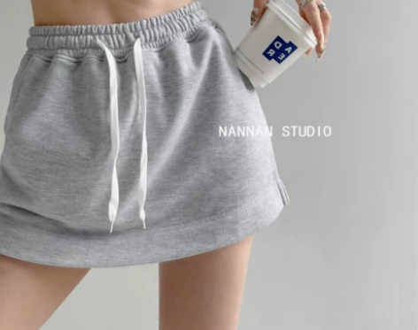 夏季休闲运动风显瘦灰色裙裤女防走光阔腿短裤...