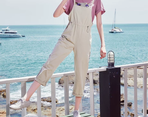 三彩2019夏季新款宽松阔腿裤抽绳收腰减龄...