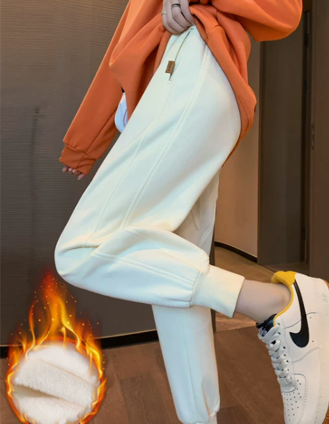 白色加绒运动裤女秋冬2022新款小个子显瘦...