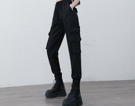 休闲裤女 休闲裤子暗黑系机能风工装裤女宽松...