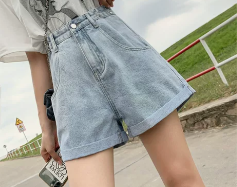 2020新款泫雅超高腰可调节腰围牛仔短裤女...