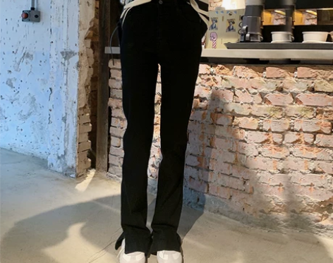 bigyu 裤脚双开叉显瘦裤子 新款直筒裤...