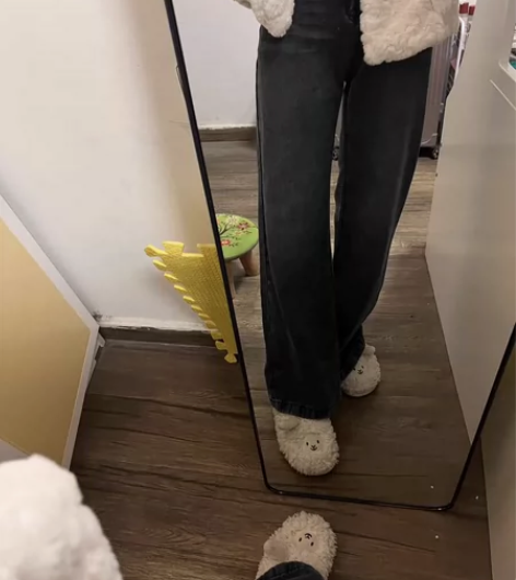 高腰复古微喇直筒阔腿牛仔裤新款蓝灰色小众设...