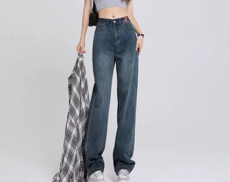 韩国阔腿牛仔裤女冬季2022年新款高腰直筒...