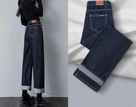直筒牛仔裤女春装2022年新款春秋高腰小个...