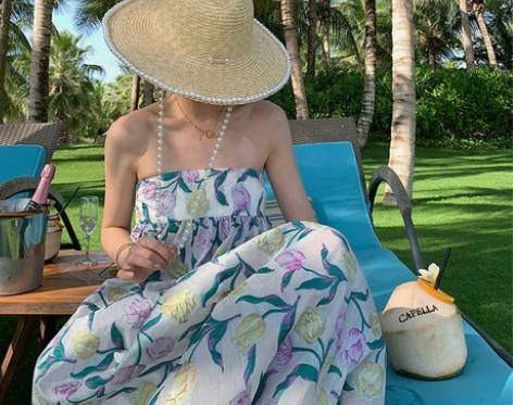 春夏新品博主同款平顶麦秆草帽沙滩度假遮阳珍...