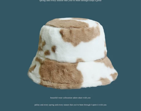 渔夫帽女秋冬季羊羔毛绒护耳盆帽日系可爱奶牛...