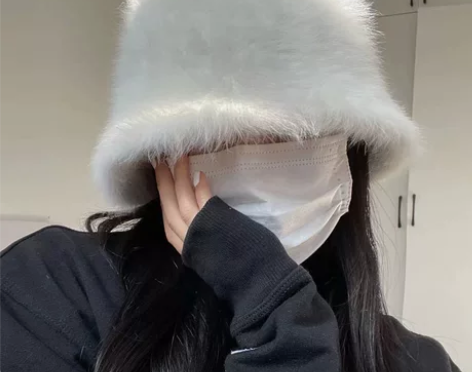 兔毛帽子女秋冬百搭毛茸茸兔毛水桶帽子女韩版...