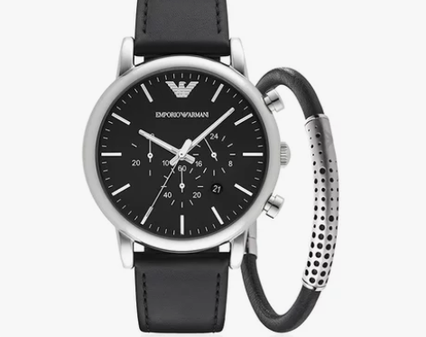 Armani官方阿玛尼皮革带男表 黑色时尚...