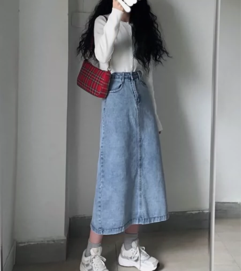 梨形身材裙子中长款高腰牛仔半身裙秋季胯大腿...