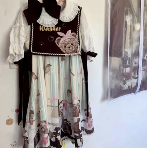 猫芮可lolita原创泡泡熊背心裙女夏连衣...