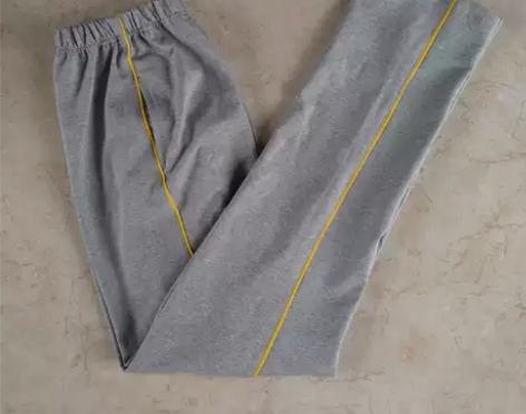 夏秋季高中小校服裤子灰色一道细黄杠纯棉休闲...