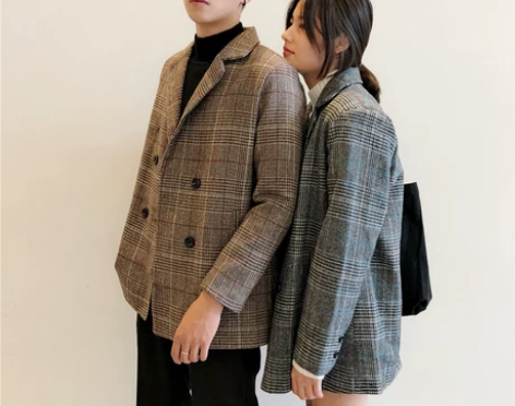 情侣冬装格子小西服外套加厚韩版宽松2018...