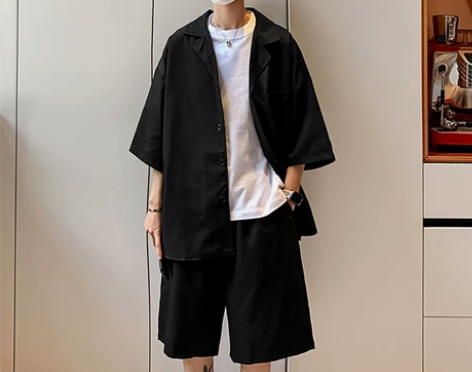休闲小西装男套装夏季宽松七分袖外套韩版潮流...
