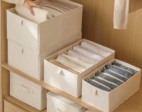 收纳箱 圆本日式棉麻衣柜收纳盒抽屉式衣物牛...