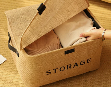 收纳箱 家用棉麻大号衣服零食玩具带盖折叠收...