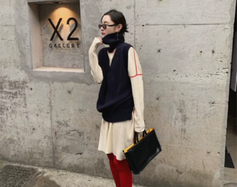 MONA 毛衣背心女韩版宽松外穿秋冬新款V...