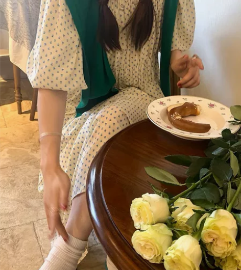 yesroom碎花连衣裙女夏五分袖高腰显瘦...