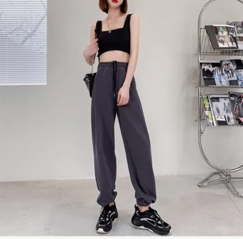 灰色运动裤女 加绒加厚宽松束脚裤子 新款...