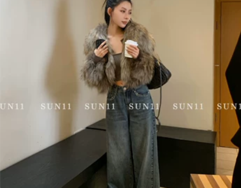 SUN11 直筒牛仔裤女秋冬加绒2022新...