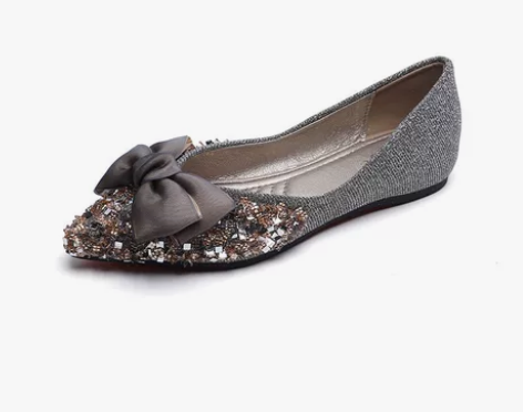 尖头平底单鞋女新款一脚蹬浅口水钻瓢鞋女蝴蝶...