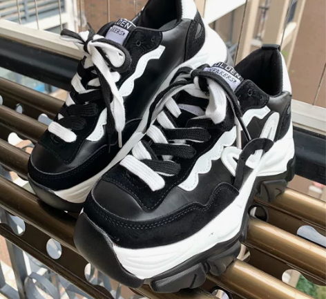 全新包邮女鞋，厚底老爹鞋，黑白色双鞋带双鞋...