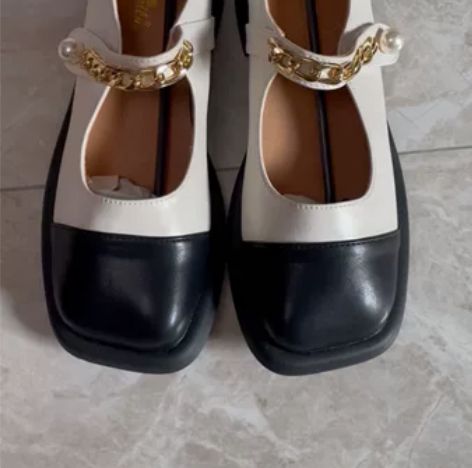 39码全新小香风厚底拼色玛丽珍鞋女春秋季链...