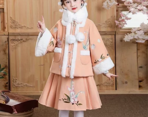 汉服女童冬季新款唐装 中国风复古装兔年公主...
