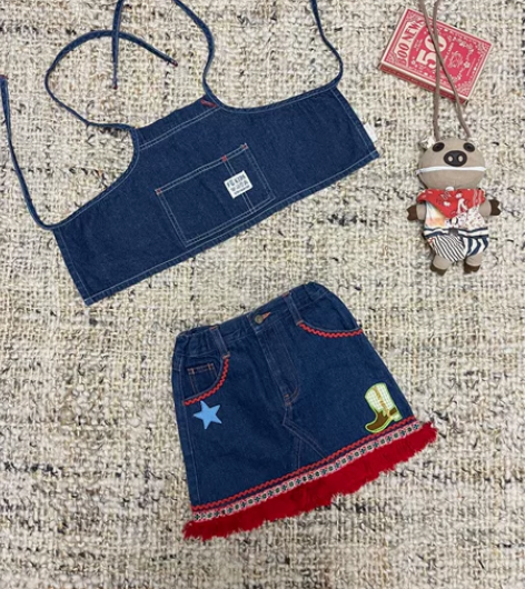 日本小众童装 牛仔风流苏牛仔裙 90码 存...