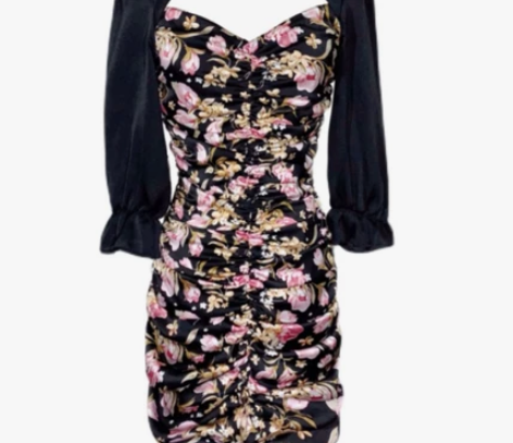 MeliMosa 镂空花朵抽皱修身连衣裙女...