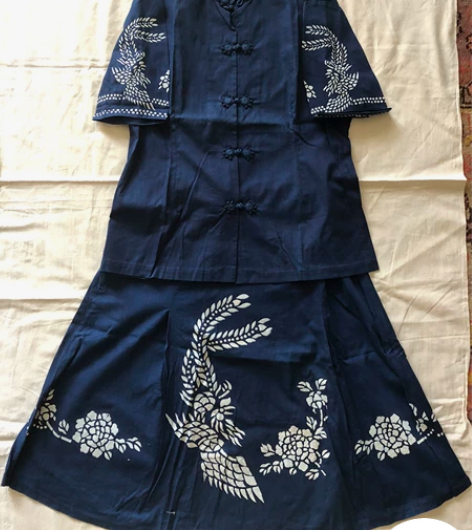 民族风棉质蓝印花套装，胸围96公分，身长5...