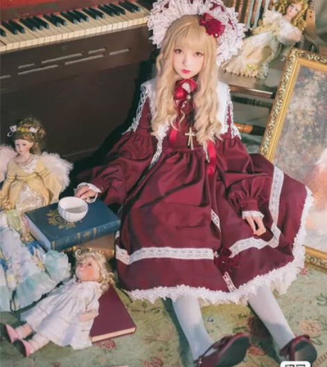 花筵lolita 人形夜酒红m 有bnt有...