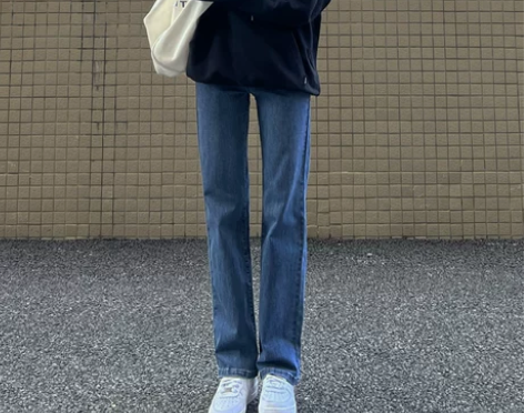 复古蓝高腰牛仔裤女2022年新款春装阔腿黑...