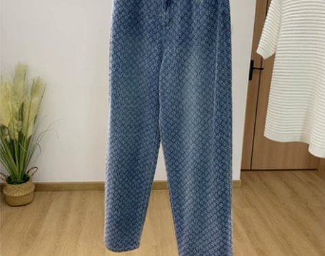 重工立体印花篙品系列高腰宽松显瘦直筒百搭拖...