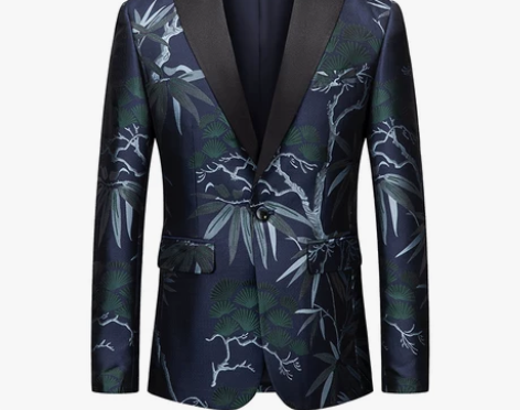 春秋季男士休闲花色小西装加肥加大码国潮西服...