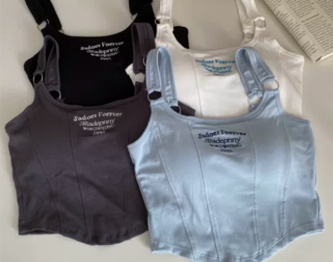 纯欲字母刺绣小吊带背心女内搭辣妹穿搭修身短...