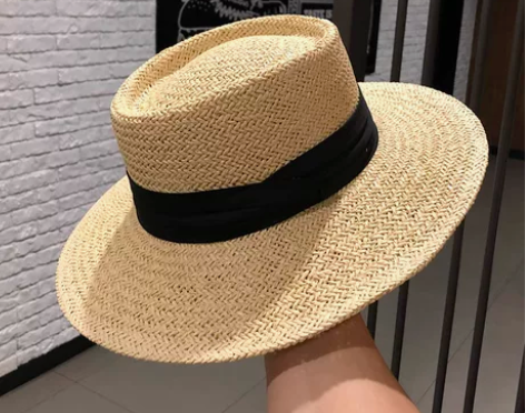 ins网红夏天手工编织宽檐平檐名媛礼帽遮阳...
