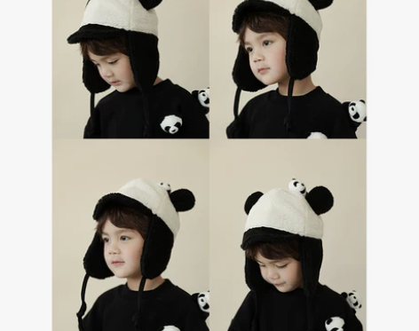 幼悠儿童熊猫帽子男女童洋气保暖雷锋帽宝宝冬...
