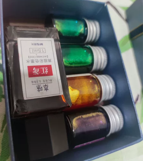 非碳素古风渐变金粉彩色墨水 四瓶小的是彩墨...