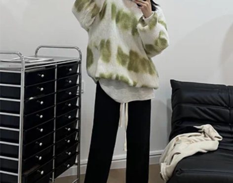 雪尼尔黑白色束脚裤加绒加厚显瘦宽松直筒高腰...