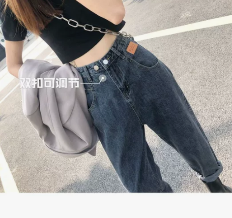 高腰宽松萝卜牛仔裤女2022年春秋季新款哈...