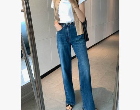漫颜刘纯棉牛仔裤2022夏季新品高腰直筒拉...