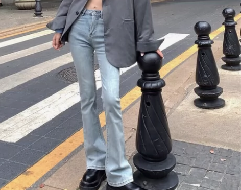 出PPHOME韩系修身显腿长喇叭牛仔裤女 ...