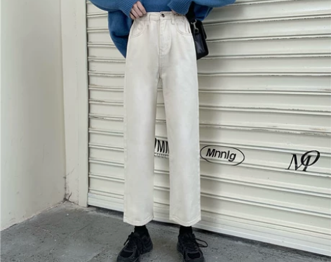 春秋新款韩版Chic宽松高腰显瘦直筒牛仔裤...