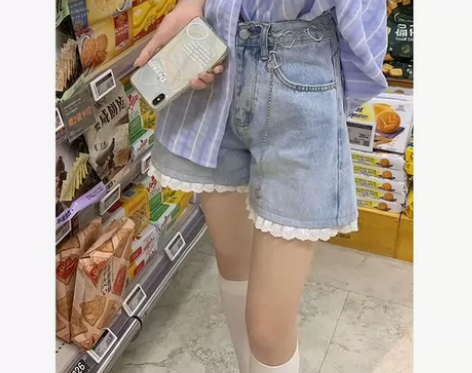 大sim小sim 甜美花边短裤女小个子辣妹...