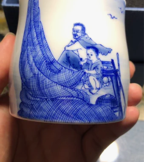 限量珍藏 九段妙手青花《渔家乐》井栏杯 尺...