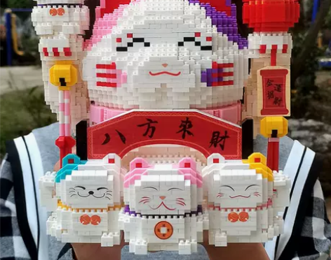 兼容乐高积木小颗粒招财猫财神爷存钱罐成年人...