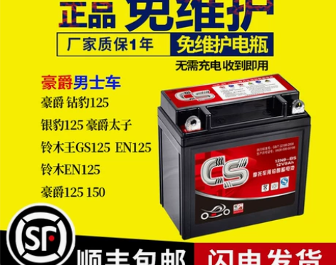 适用豪爵125摩托车电瓶12v通用铃木干铅...